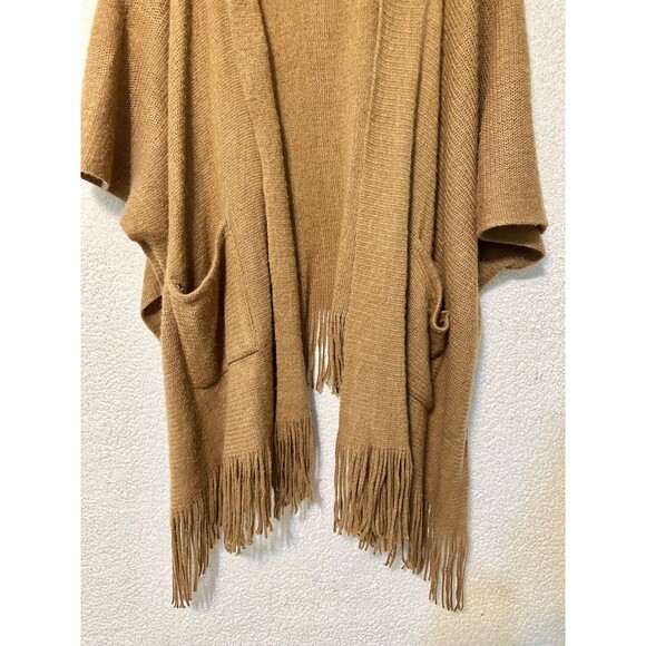 Vince Camuto Womens One Size Cap Sleeve Frayed Sweater Shaw With Pockets Brown - Picture 7 of 11